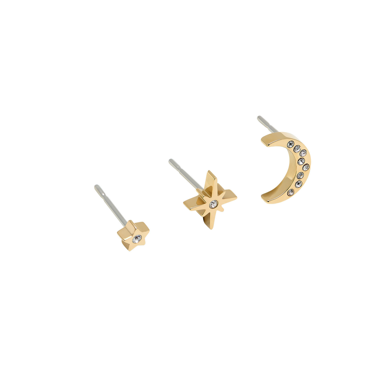 North Star & Moon Gold Stud Earrings Set