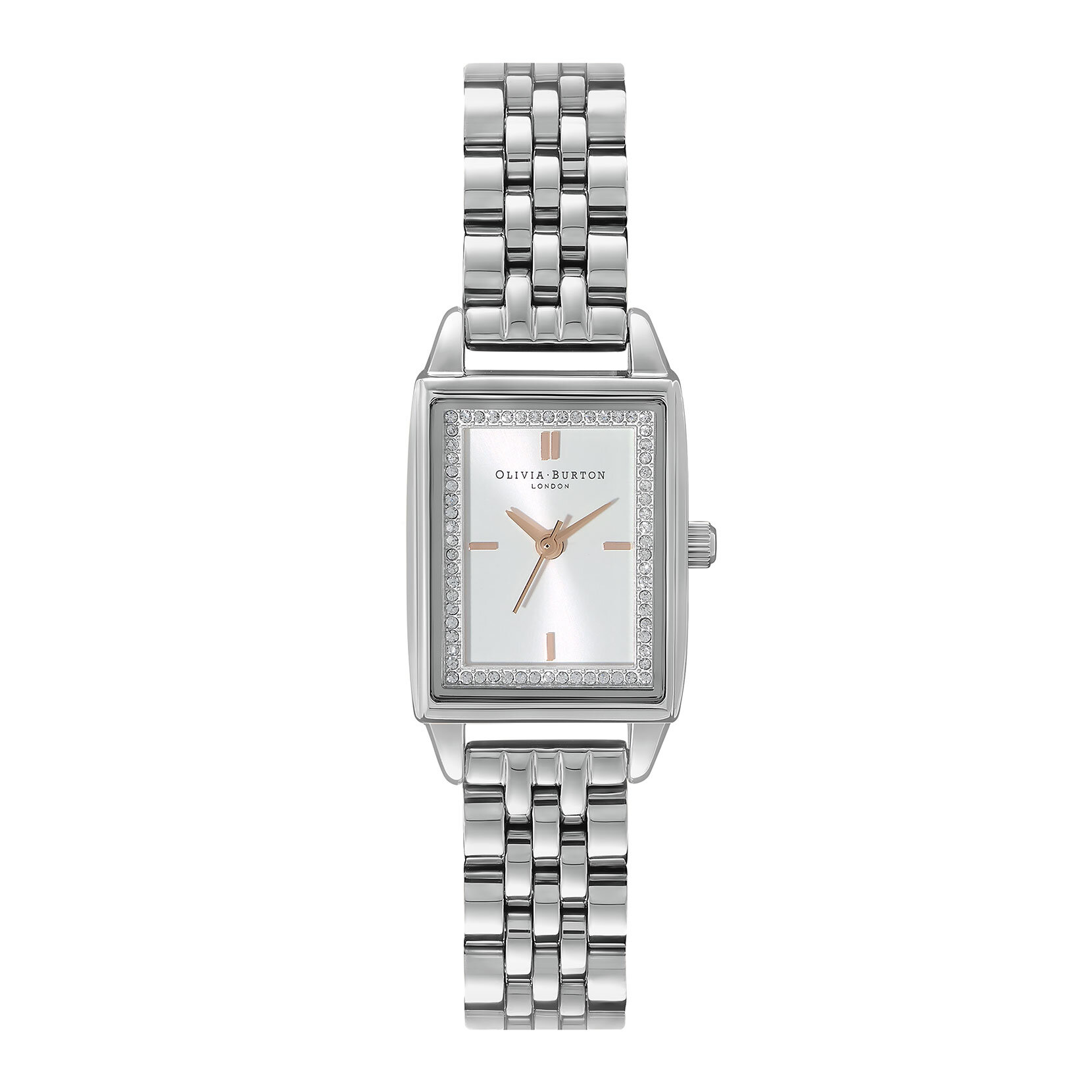 Montre Townhouse rectangulaire blanc à bracelet argent 21 mm