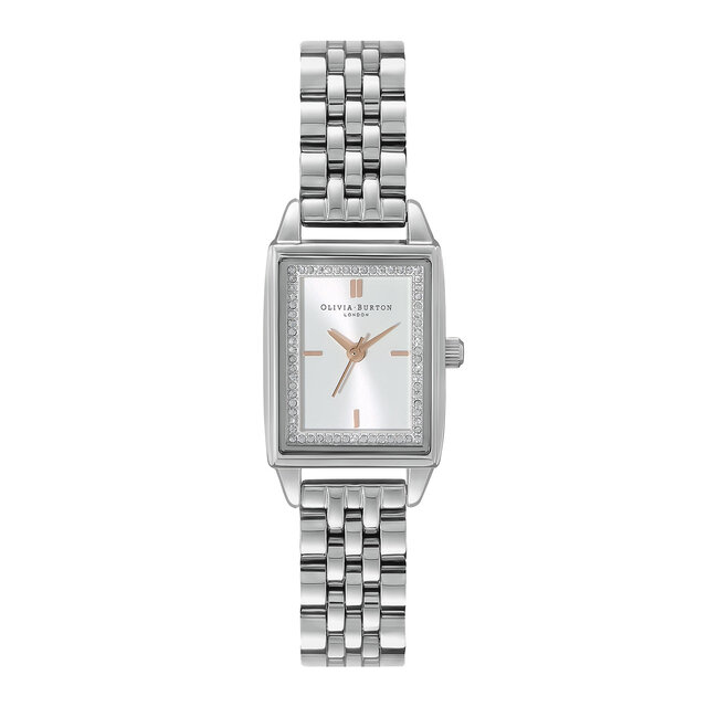 Montre Townhouse rectangulaire blanc à bracelet argent 21 mm
