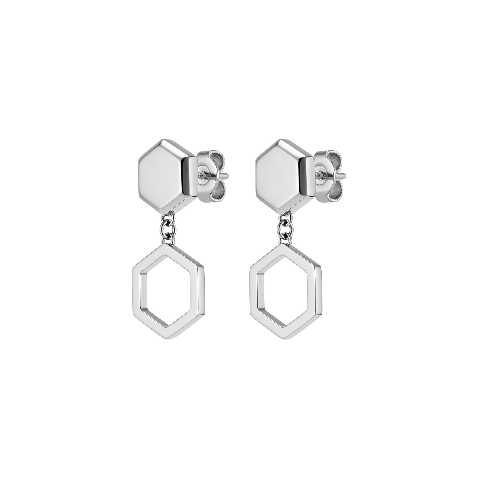Ever Stacked Honeycomb Silver Tone Drop Earrings