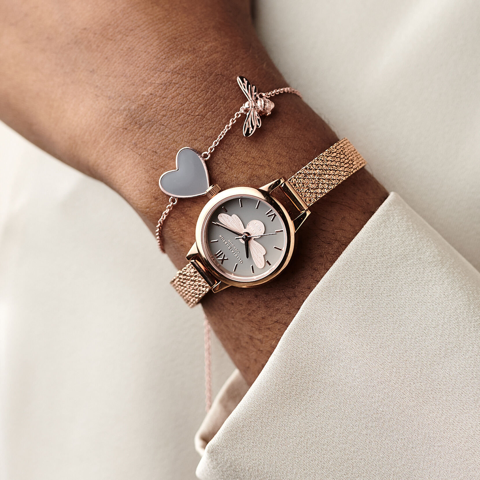 Bracelet en chaîne Bee You Have My Heart gris et or rose