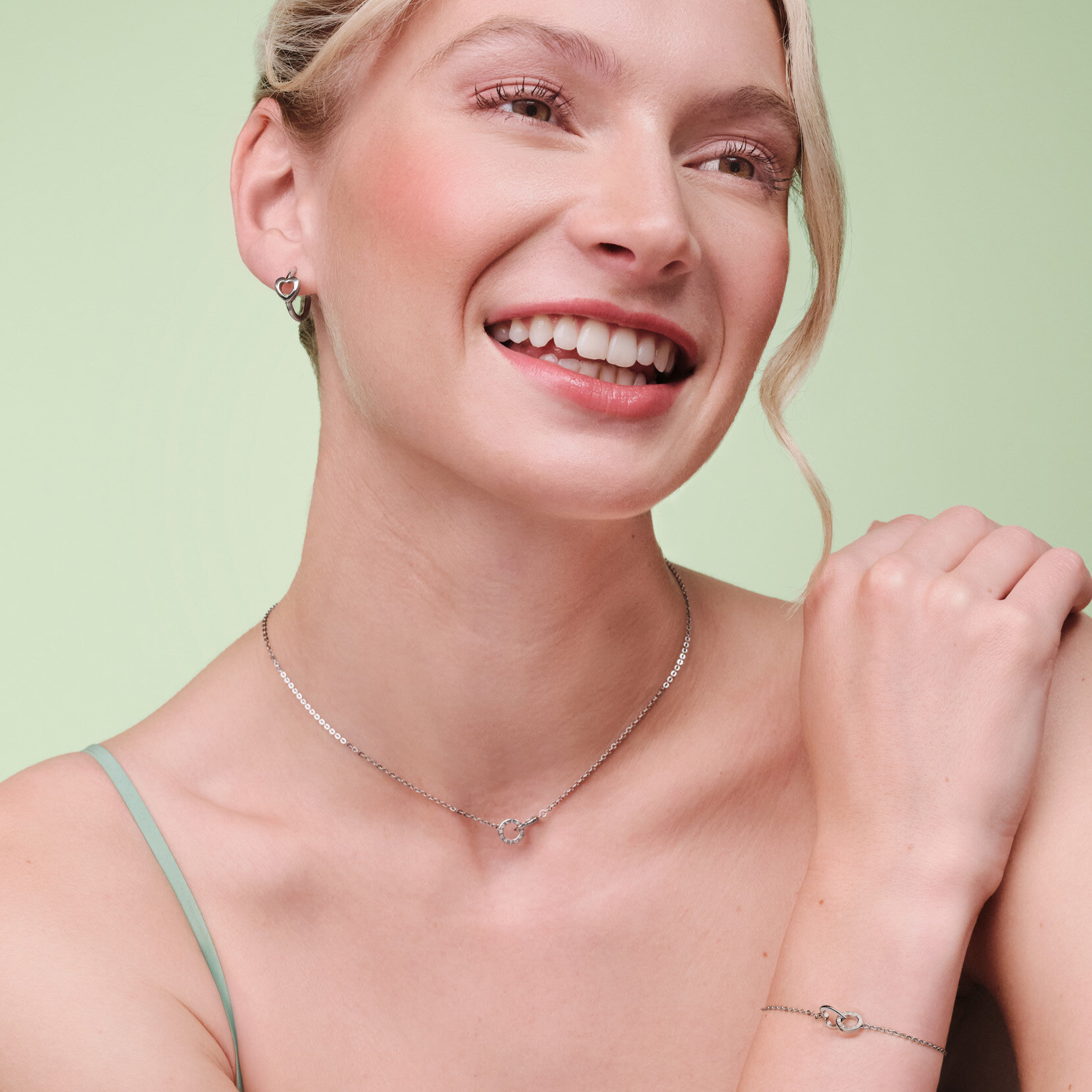 Kindred Interlink Heart Silver Tone Hoop Earrings