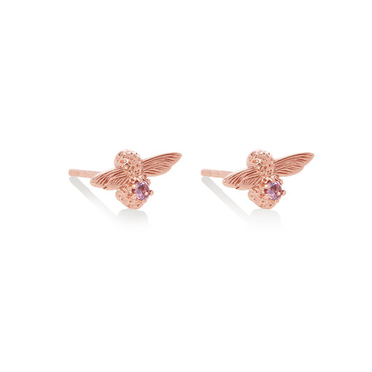 Bejewelled Bee Stud Earrings Rose Gold & Amethyst
