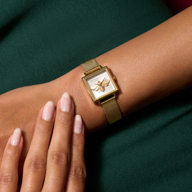 Montre maille Lucky Bee 23mm blanche et or
