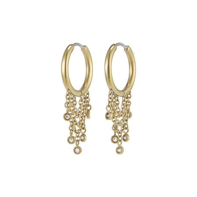 Boucles d'oreilles Cr&eacute;oles Huggies Plaqu&eacute;es Or avec Cha&icirc;ne de Cristaux
