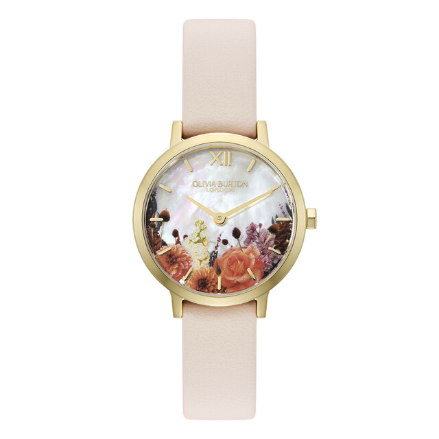 28mm Autumn Floral Rose Gold & Purple Leather Strap Watch