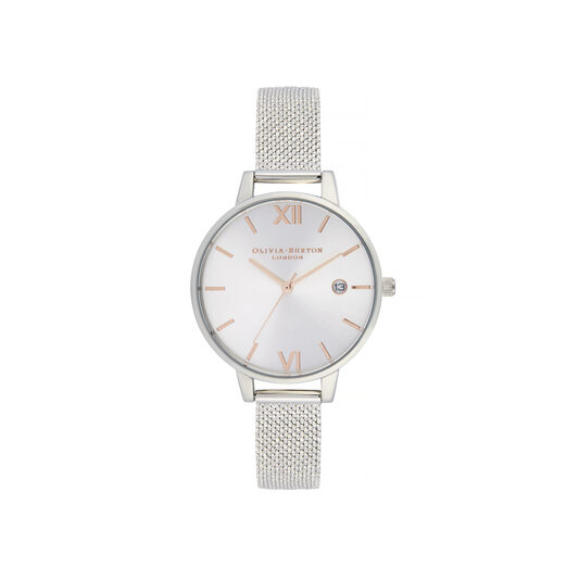 Sunray Silver & Rose Gold Boucle Mesh Watch
