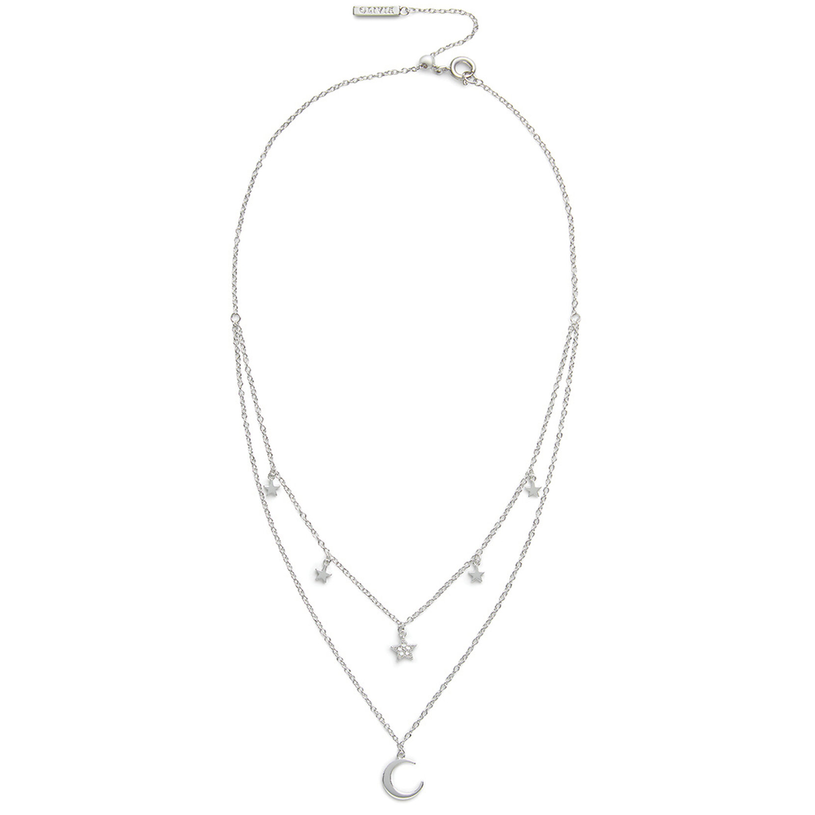 Collier en argent Celestial double croissant de lune et étoile