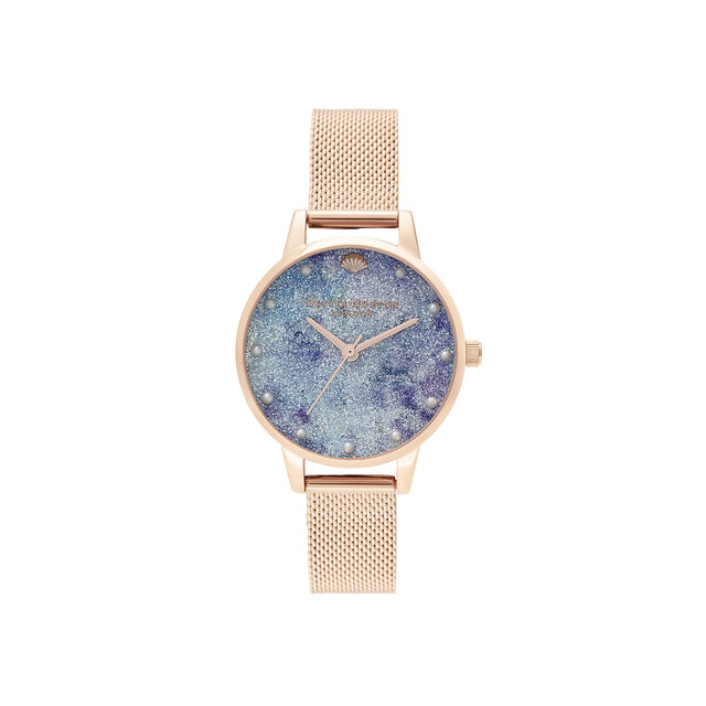 Demi cadran avec motif d’eau profonde maille en or rose aux marqueurs en fausse perle 