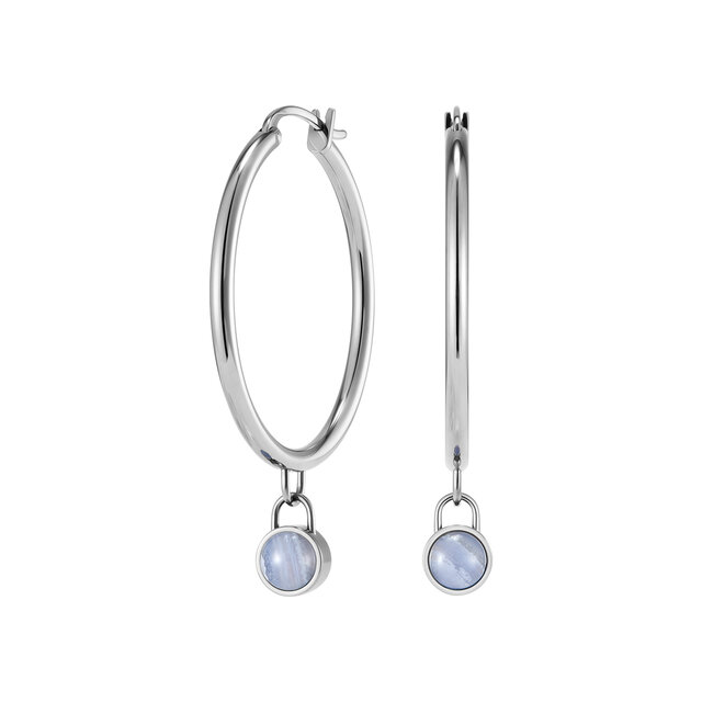 Boucles d'oreilles Créoles Pierre Précieuse Agate Violet Cabochon Argent
