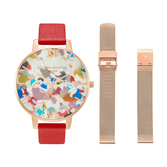 38mm Rose Gold & Red Eco Vegan Strap Gift Set