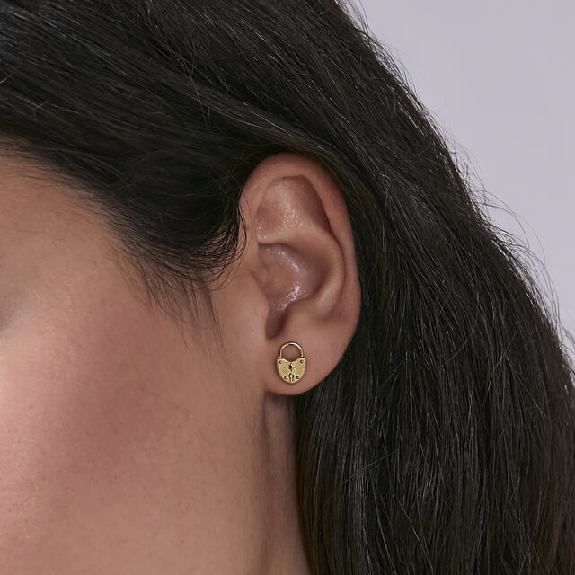 Boucles d'Oreilles Cadenas en C&oelig;ur Plaqu&eacute;es Or