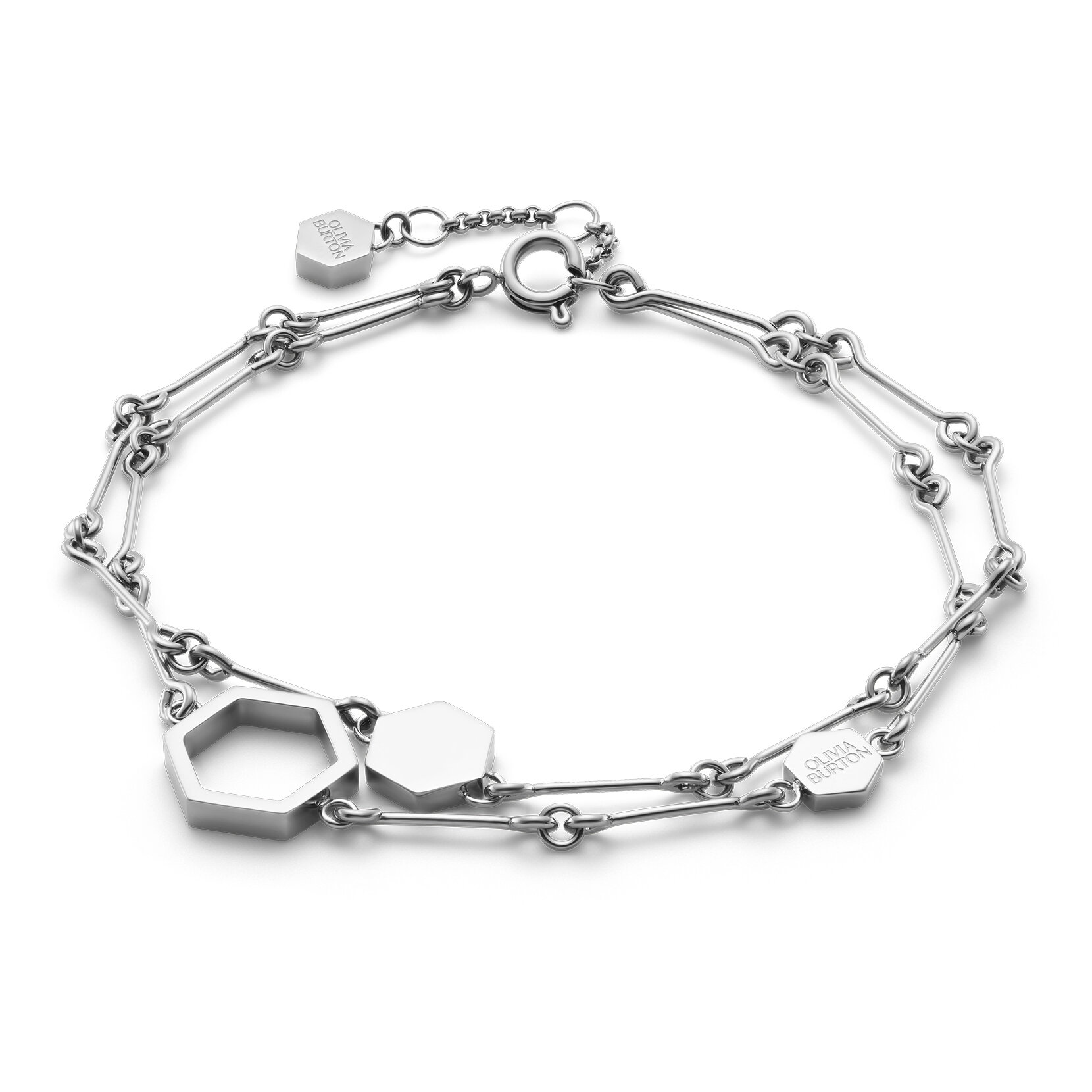 Honeycomb Silver Tone Double Chain Bracelet
