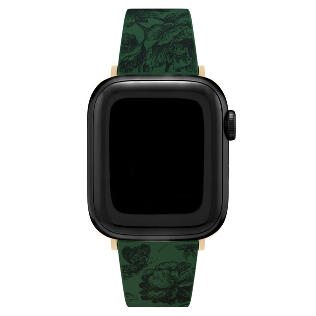 Emerald Green with Onyx Floral Print Silicone Strap