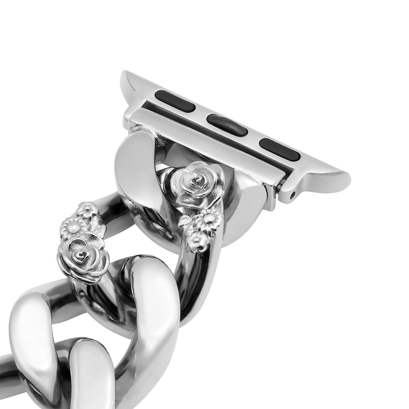 Silver with Floral Link Bracelet Strap