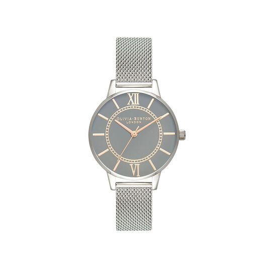 Wonderland Grey Dial, Rose Gold & Silver Mesh Watch