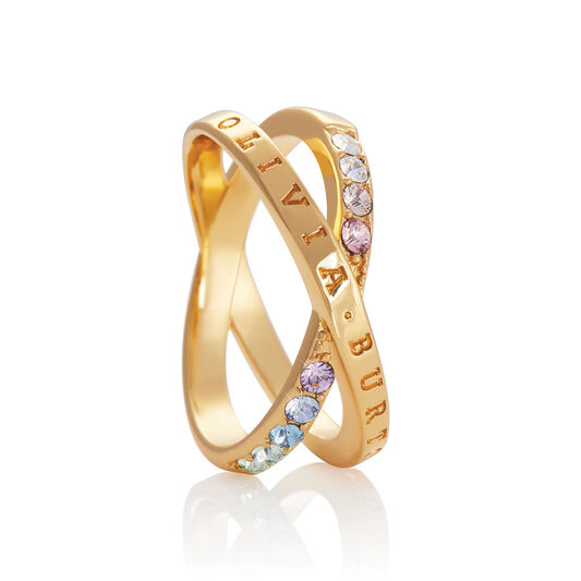 Bejewelled Classics Rainbow Interlink Ring Gold