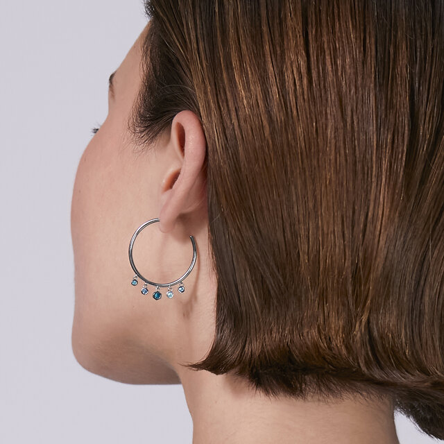 Boucles d'oreilles Cr&eacute;oles Goutelette Cristal Bleu Argent&eacute;es