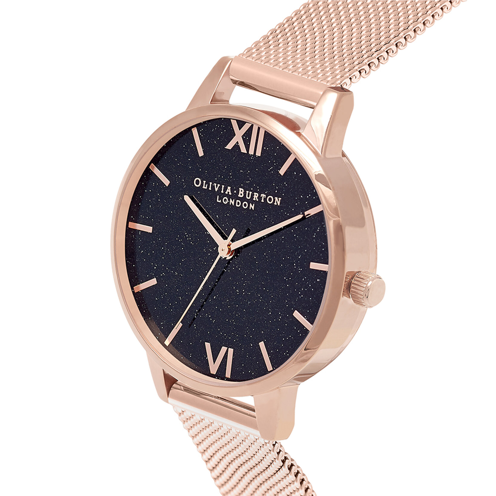 34mm Black & Rose Gold Mesh Watch
