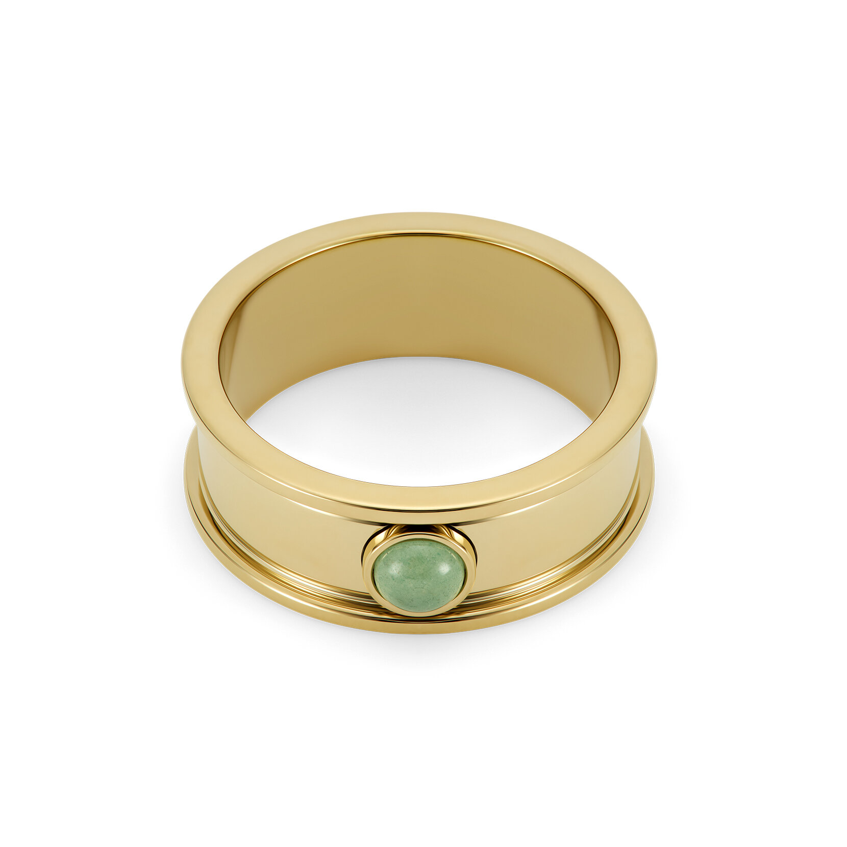 Bague S Pierre Précieuse Aventurine Cabochon Plaqué Or