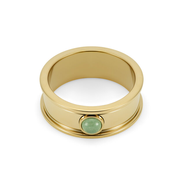 Bague L Pierre Précieuse Aventurine Cabochon Plaqué Or