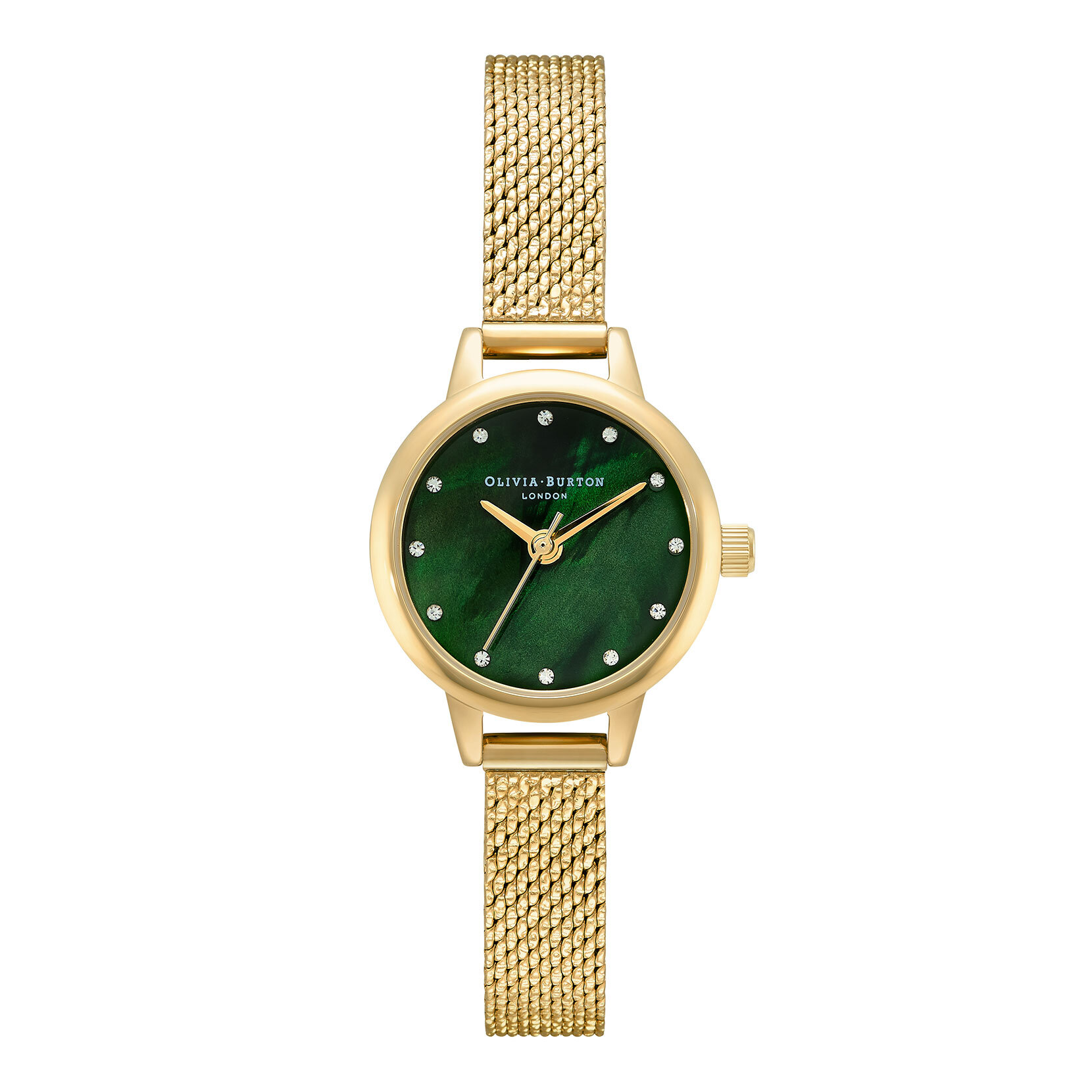 Montre Classic à mini cadran nacre verte et bracelet milanais or