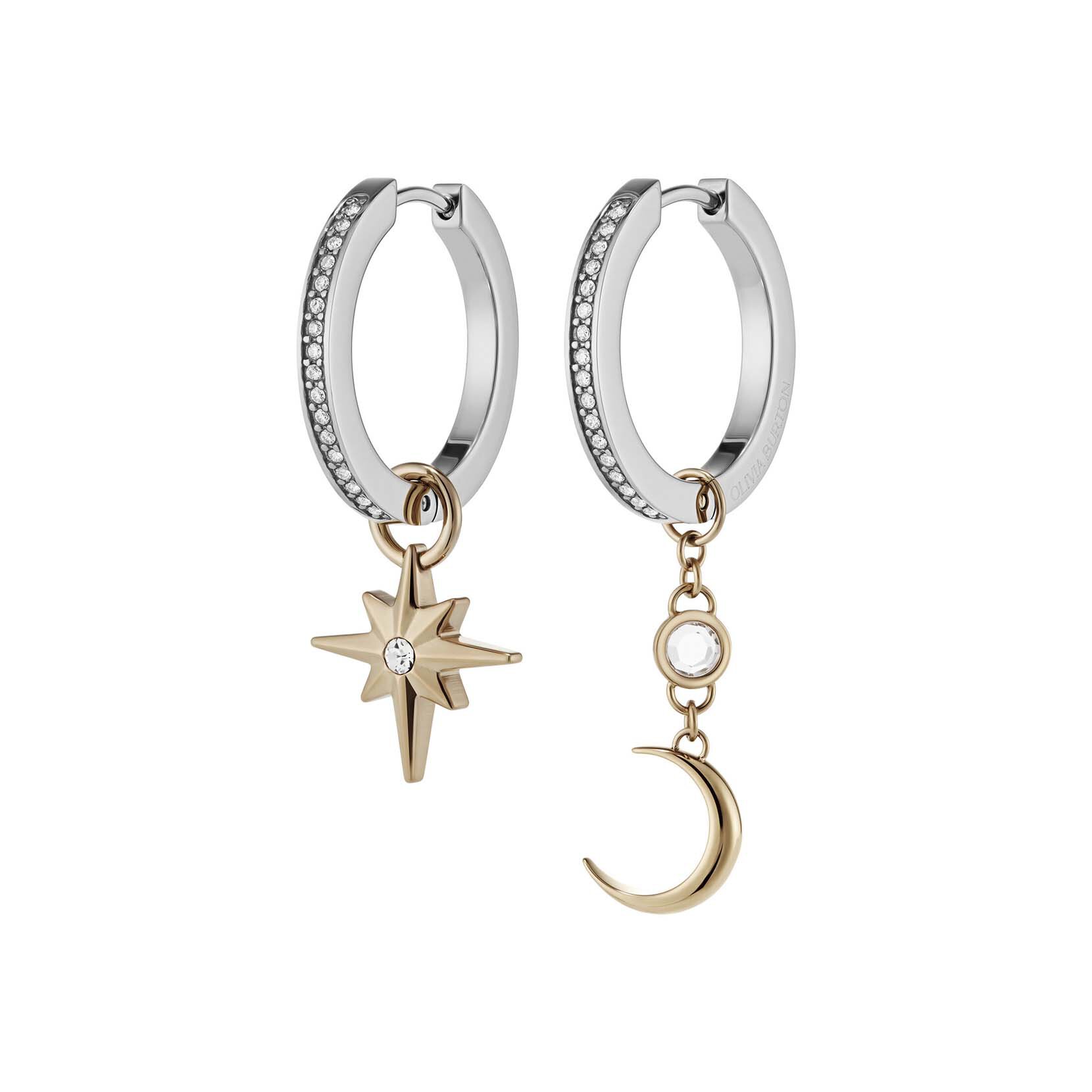 Boucles d'Oreilles Huggie Celestial Star and Moon Argent