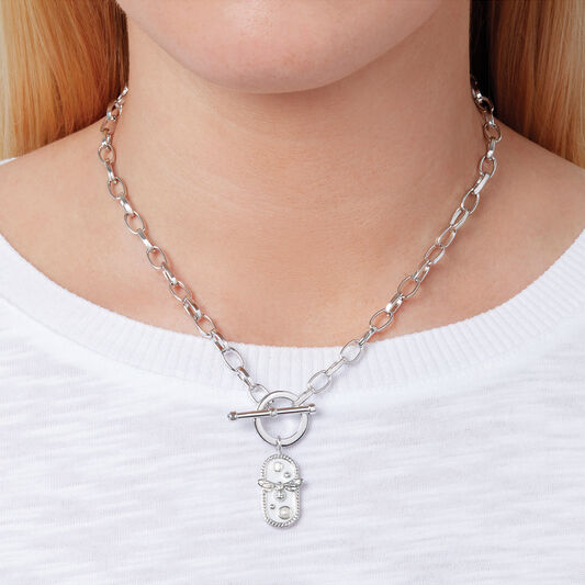 Lucky Bee White Enamel Bee Chain Necklace Silver