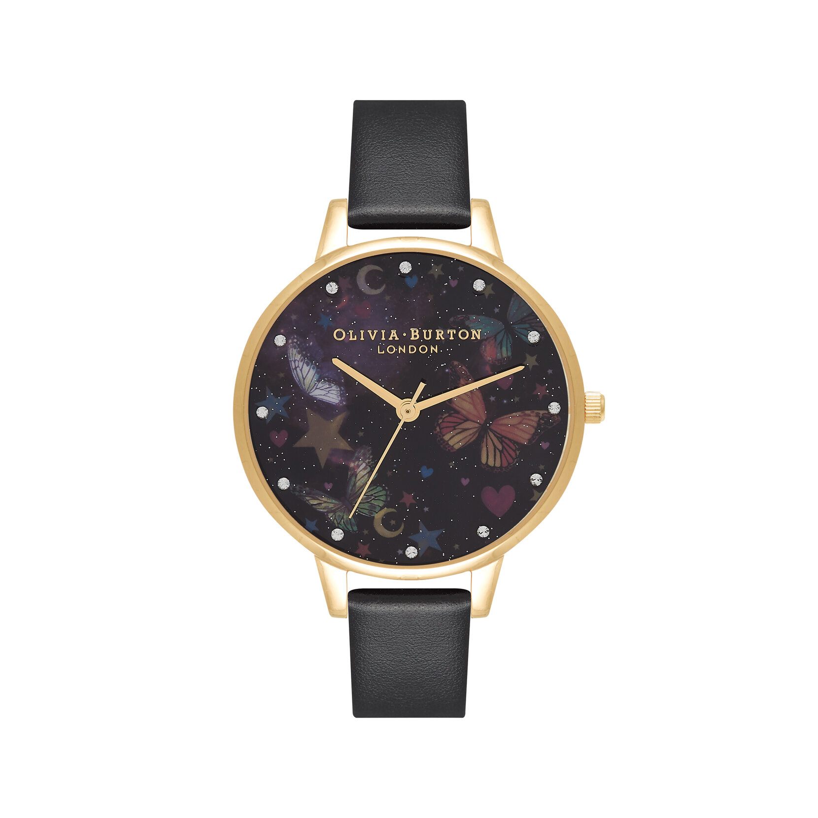 34mm Gold & Black Vegan Leather Strap Watch