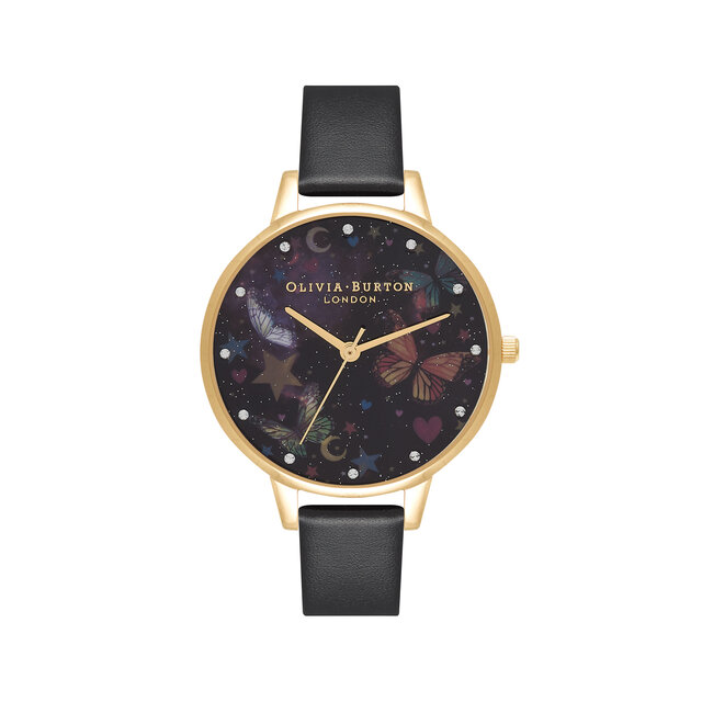 Montre Demi Night Garden papillons noir et or