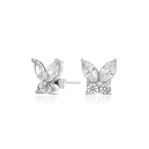 Sparkle Butterfly Silver Marquise Stud Earrings