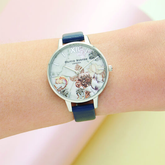 Marble Florals Navy & Silver