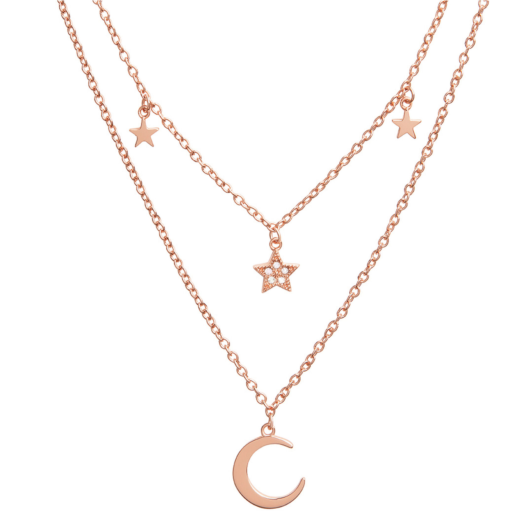 Celestial Double Crescent Moon And Star Necklace Rose Gold Olivia Burton London