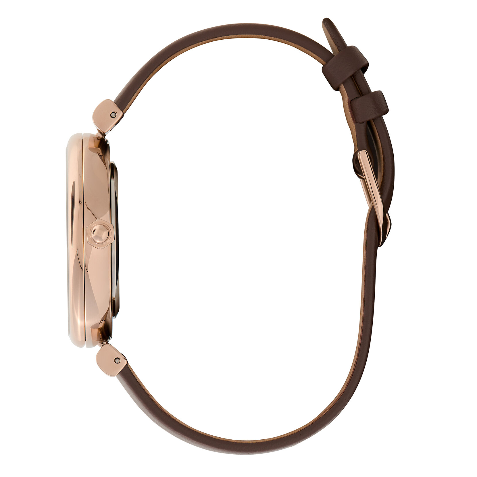 Montre Fleur de cornouiller avec fermoir en T et bracelet en cuir Or rose et Champignon 36 mm