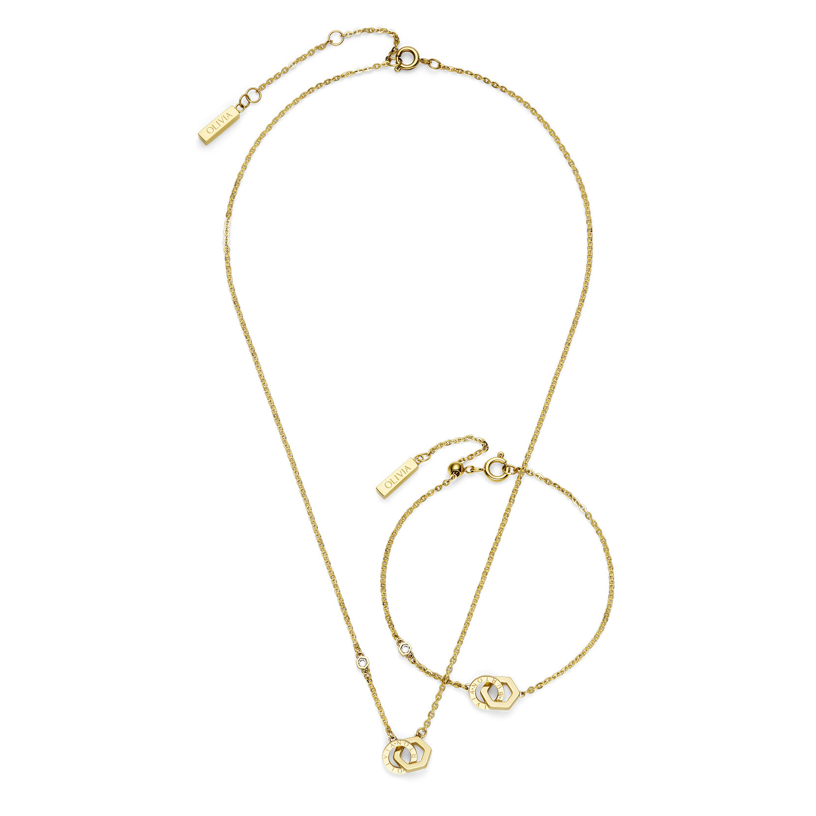Hex Interlink Gold Plated Bracelet & Necklace Gift Set
