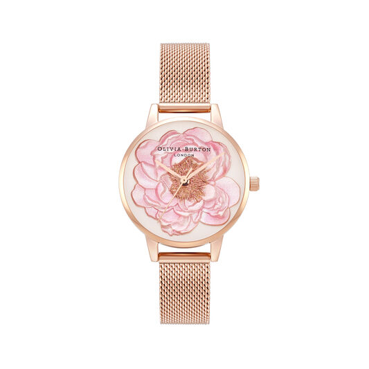 Blossom Midi Dial Rose Gold Mesh Watch