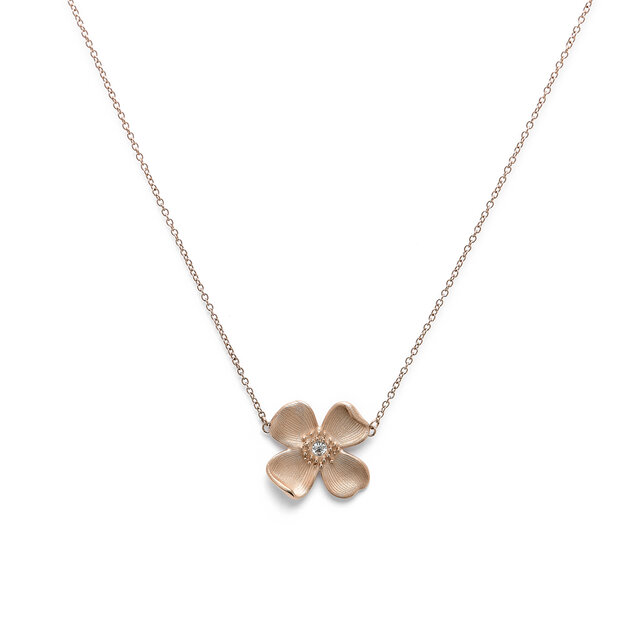 Dogwood Flower Carnation Gold Pendant Necklace