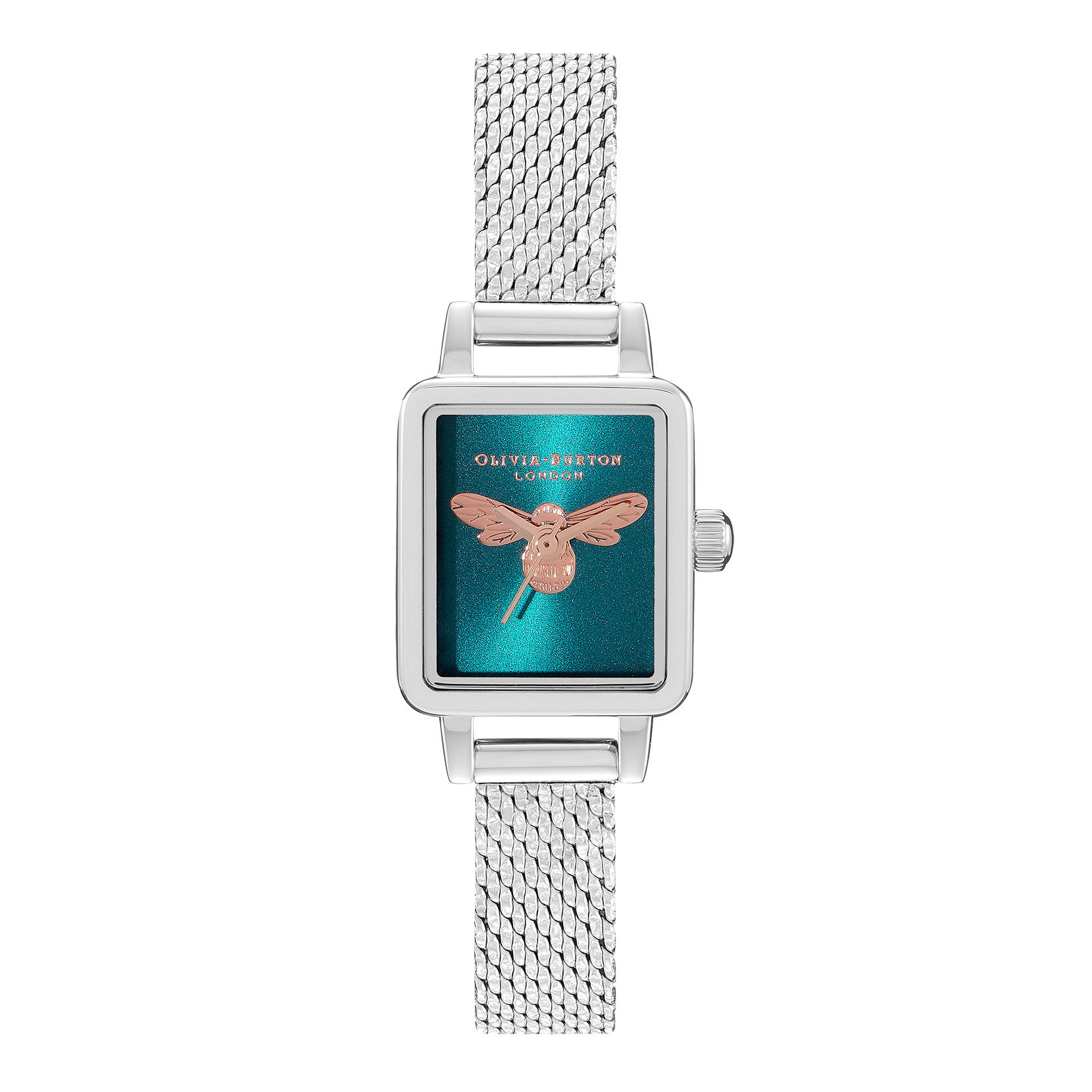 Montre Lucky Bee à mini cadran bleu sarcelle et bracelet milanais argent