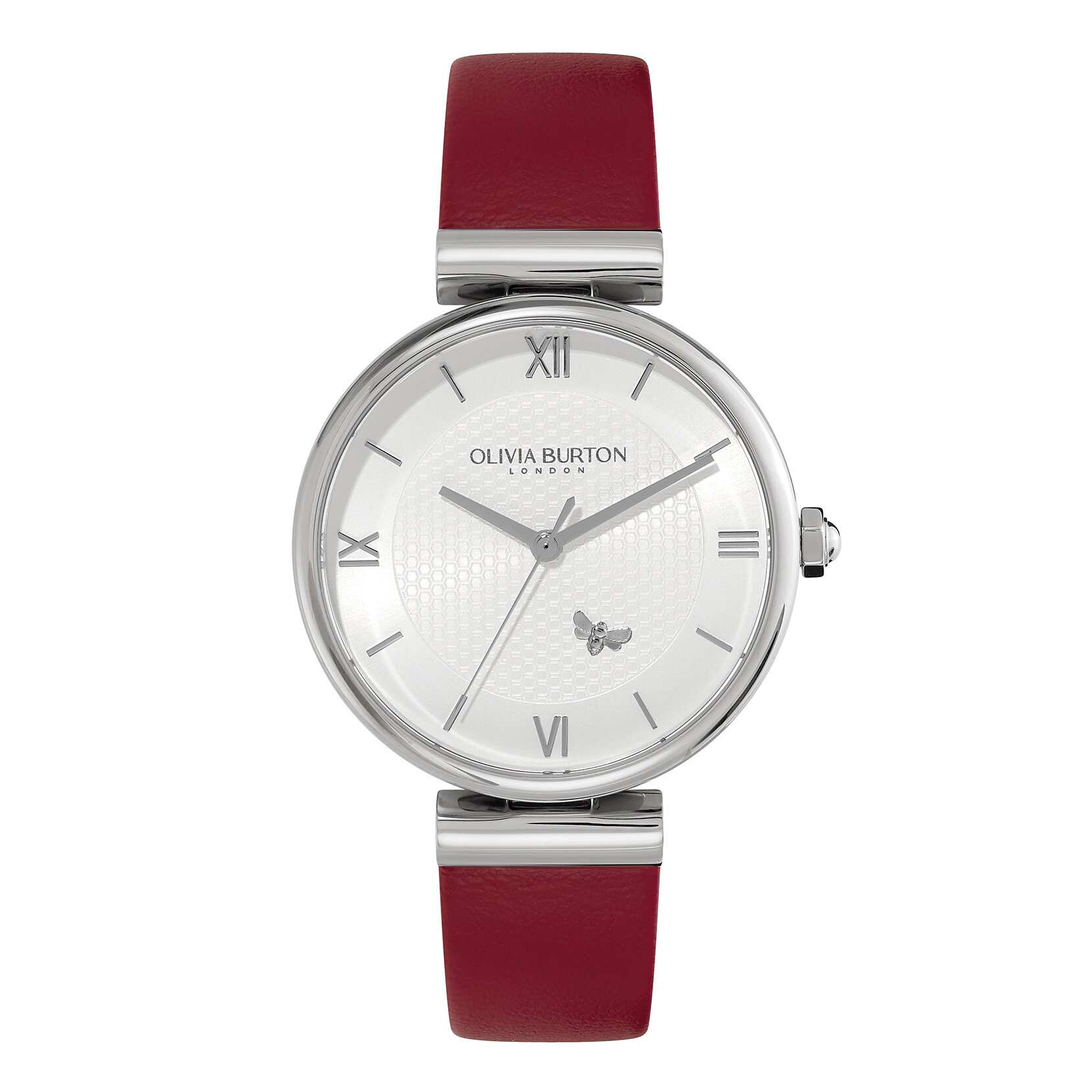 36mm Minima Bee T-Bar Silver & Cranberry Leather Strap Watch