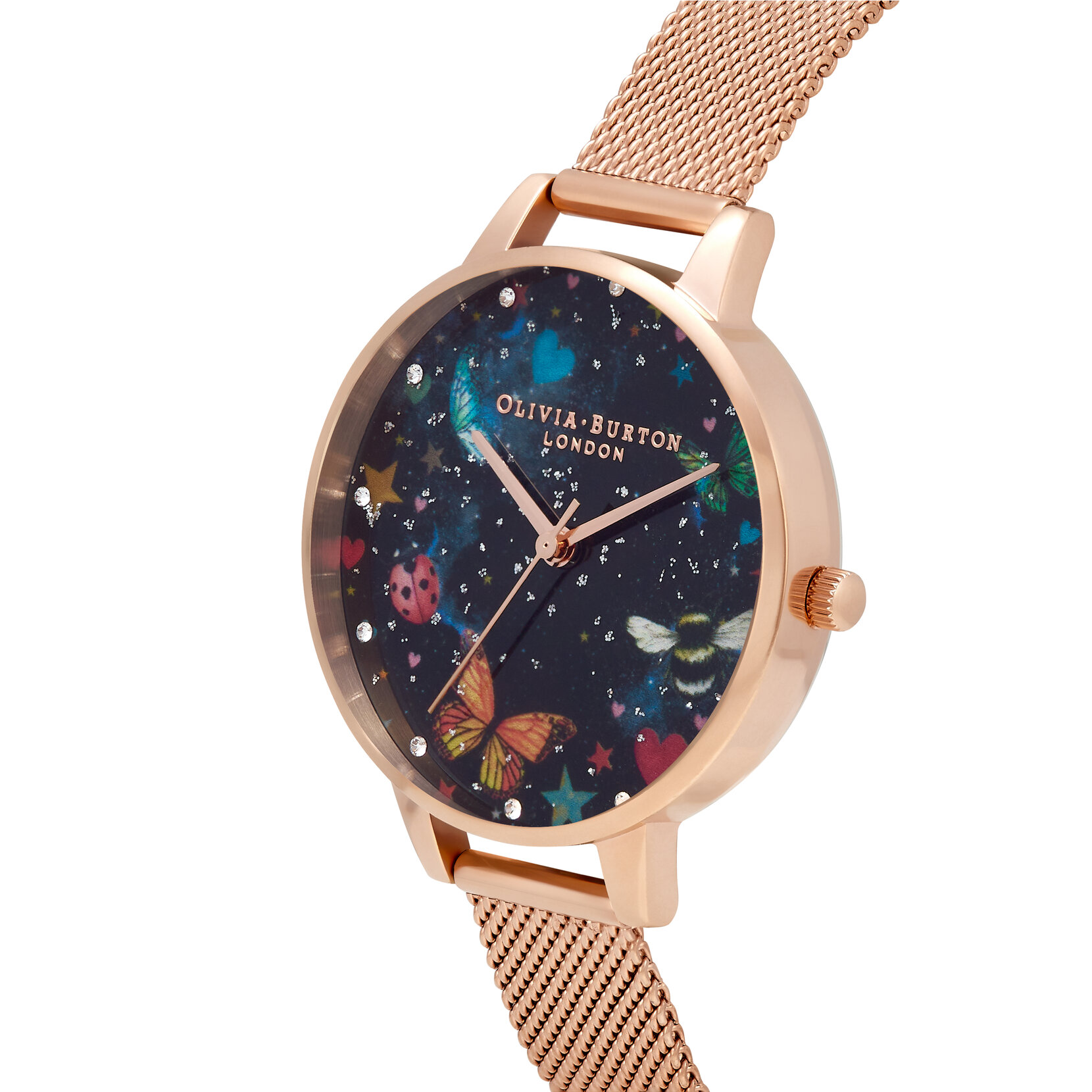 34mm Black & Rose Gold Mesh Watch