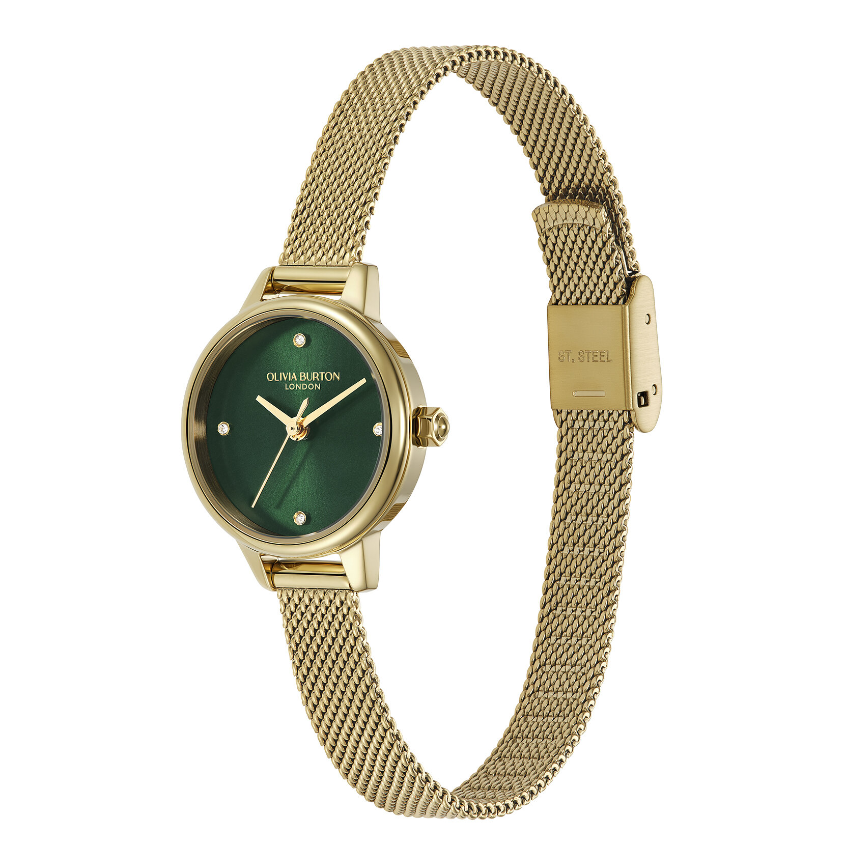 23mm Mini Forest Green & Gold Mesh Watch