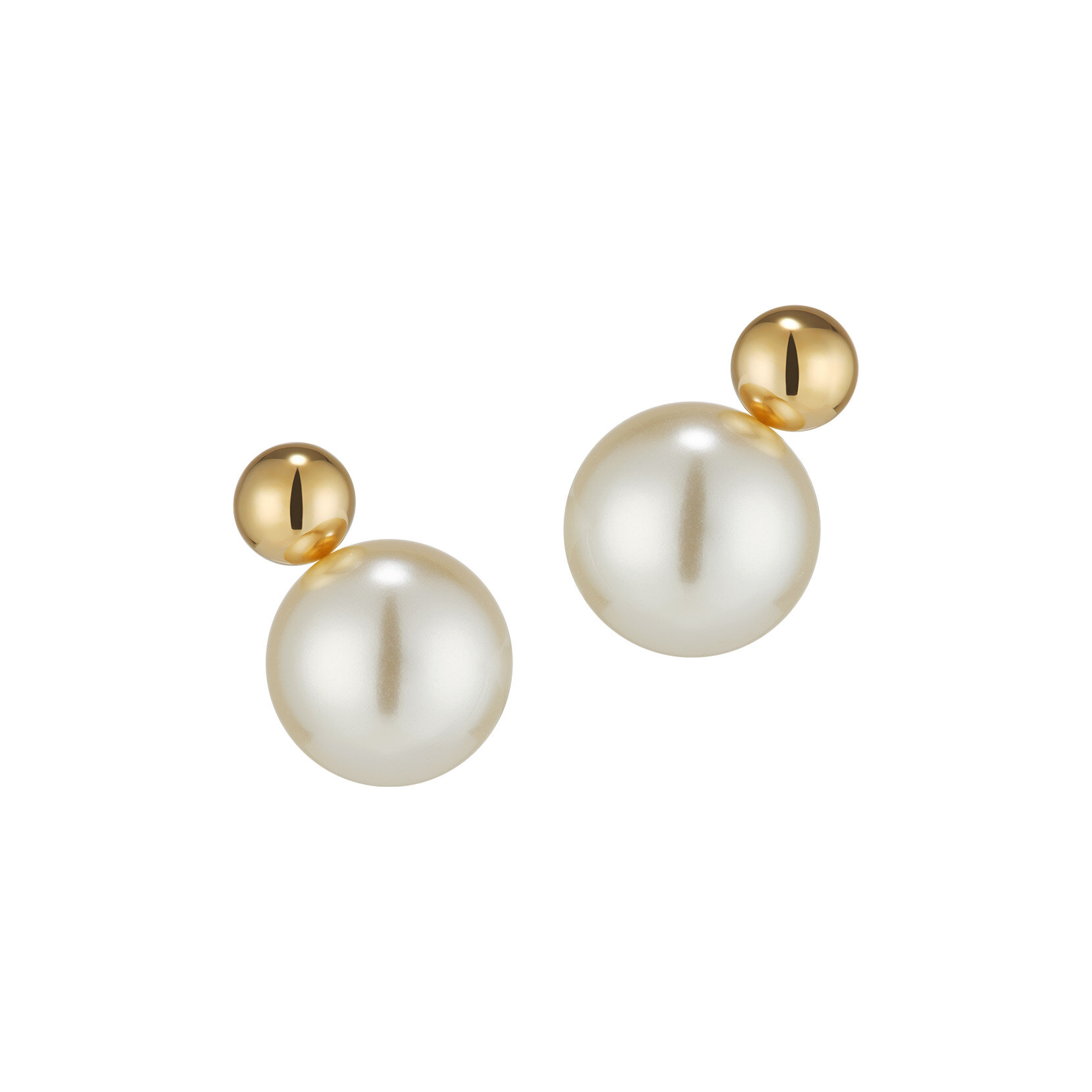 Boucles d'oreilles Modern en plaqu&eacute; or avec perles cr&egrave;me