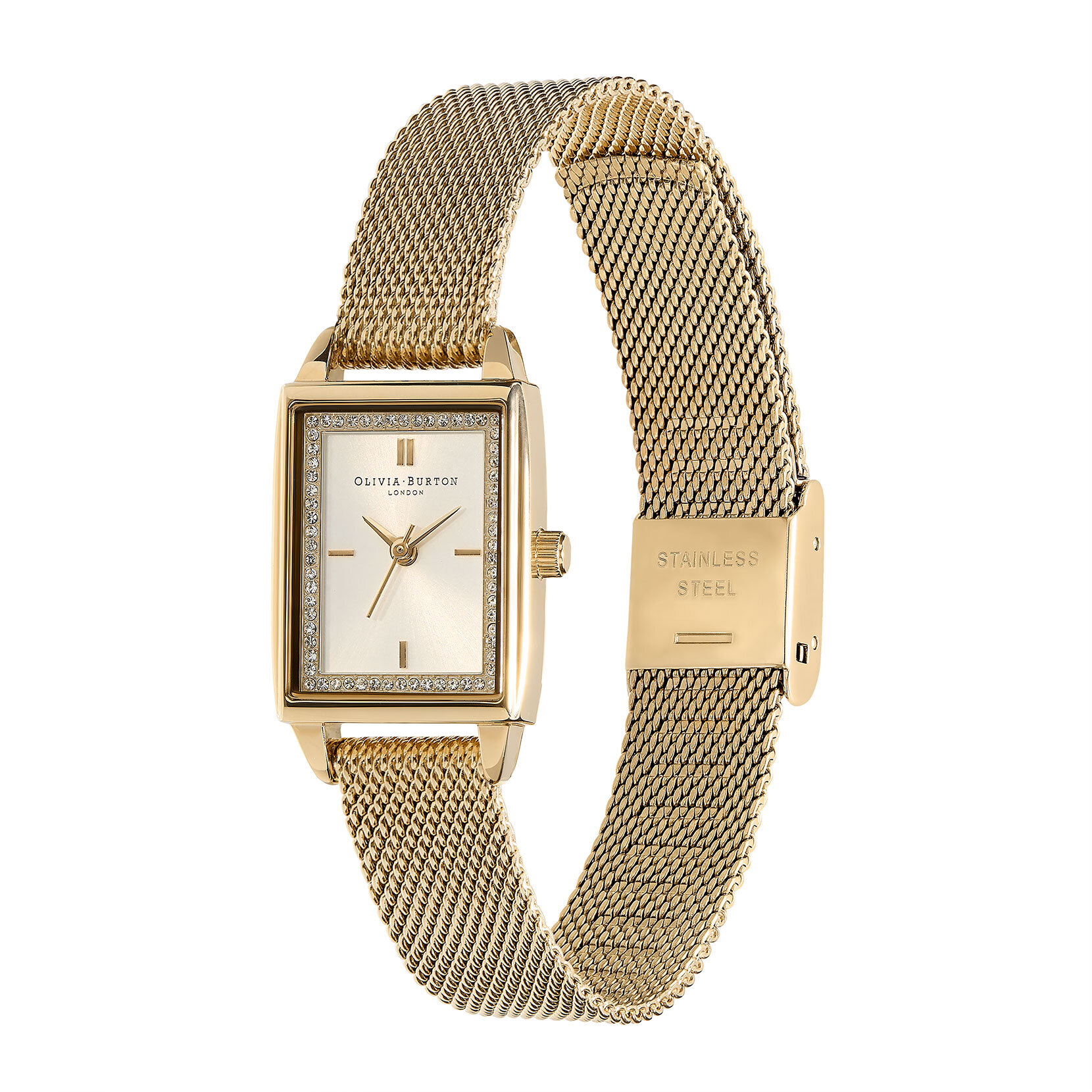 21mm Rectangle White & Gold Mesh Watch