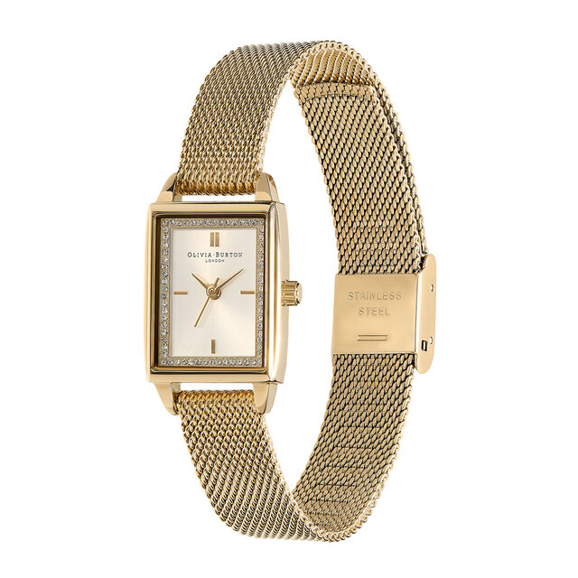 21mm Rectangle White & Gold Mesh Watch