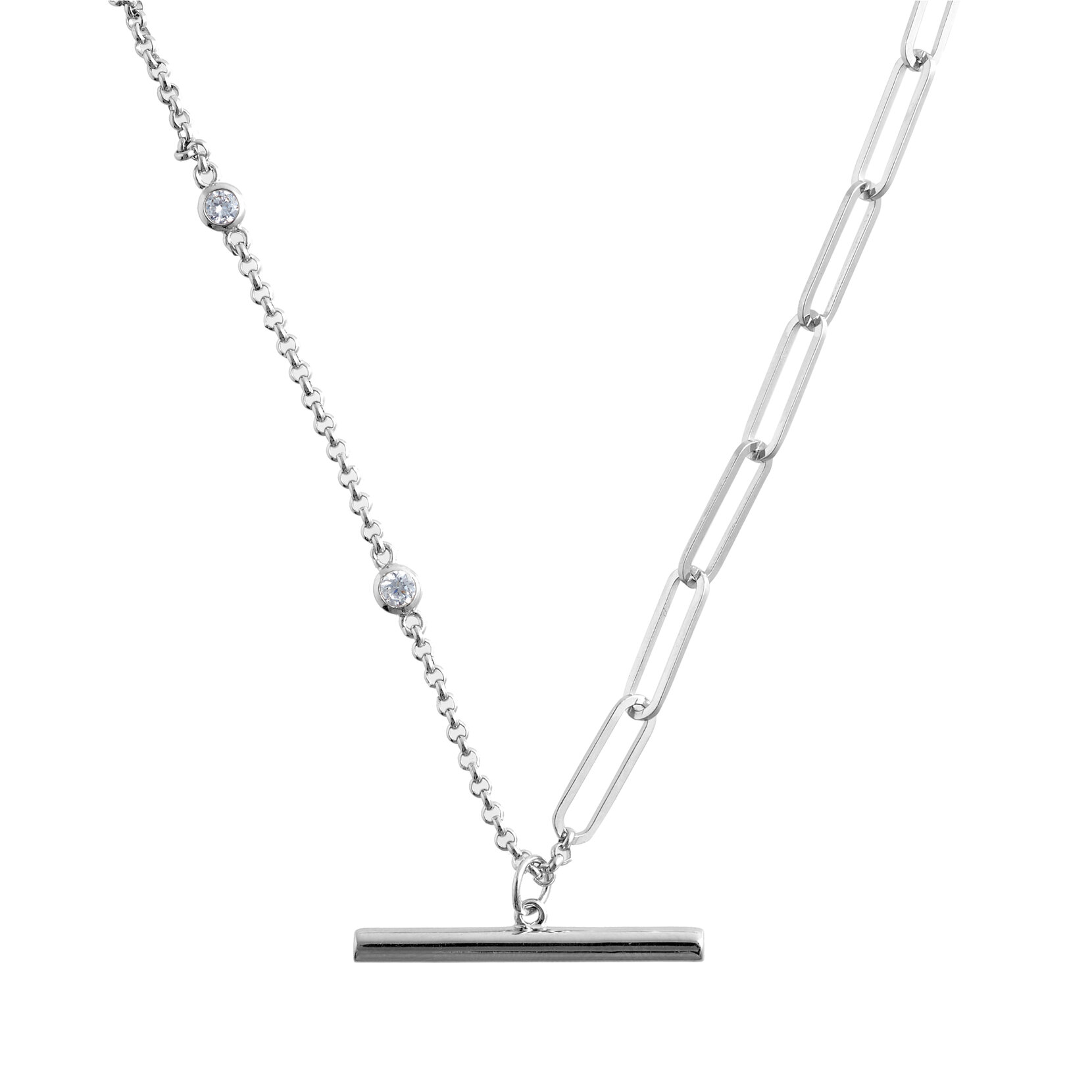 Classic Mismatch T-bar Silver Bracelet, Necklace & Huggie Bundle