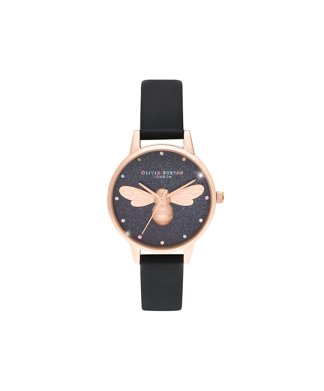 Rainbow Lucky Bee Midi Dial Vegan Black Rose Gold Watch Olivia Burton London