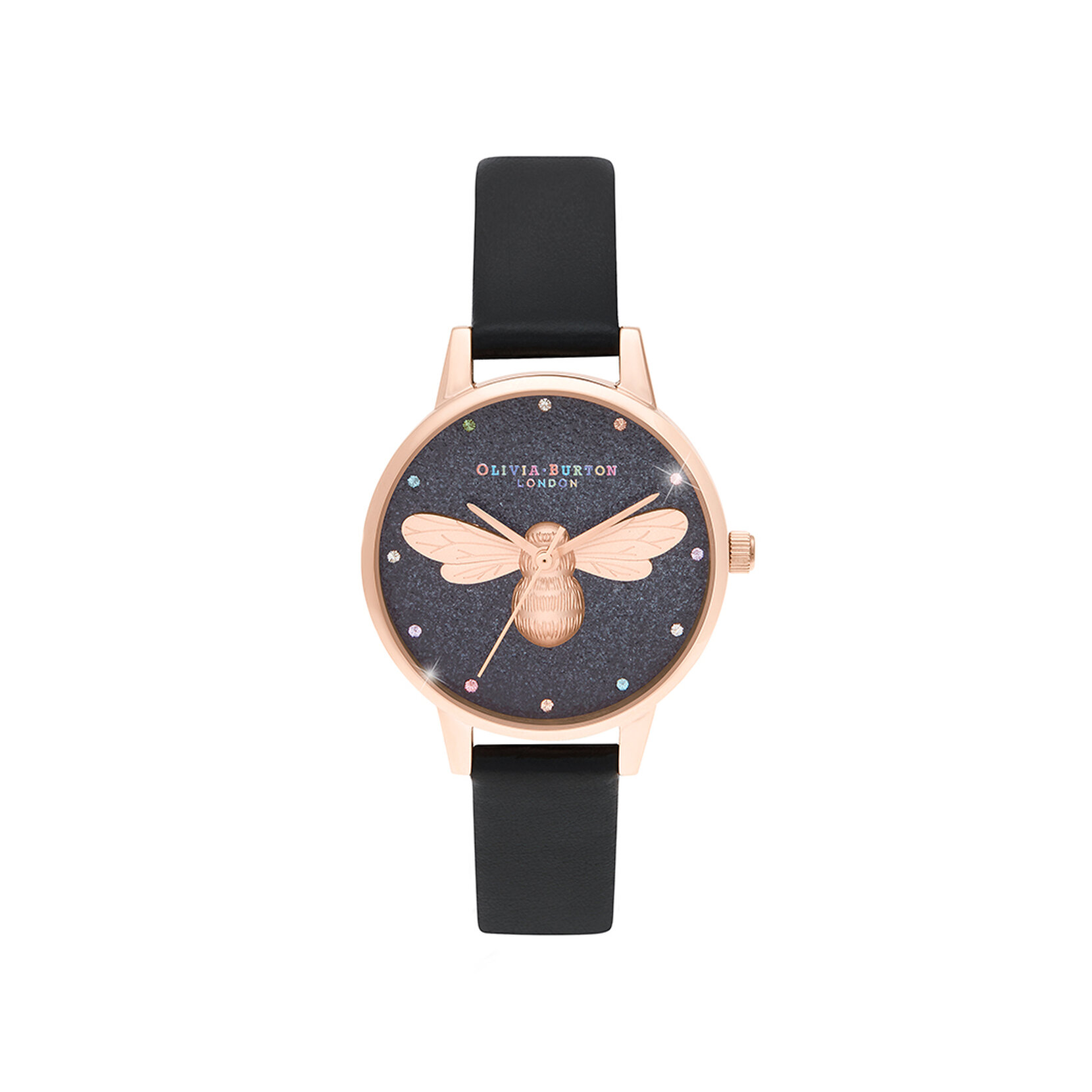 Rainbow 30mm Black & Rose Gold Vegan Leather Strap Watch  display picture 1