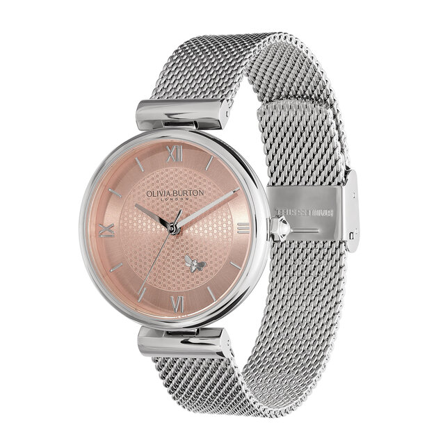 36mm Minima Bee T-Bar Blush & Silver Mesh Watch