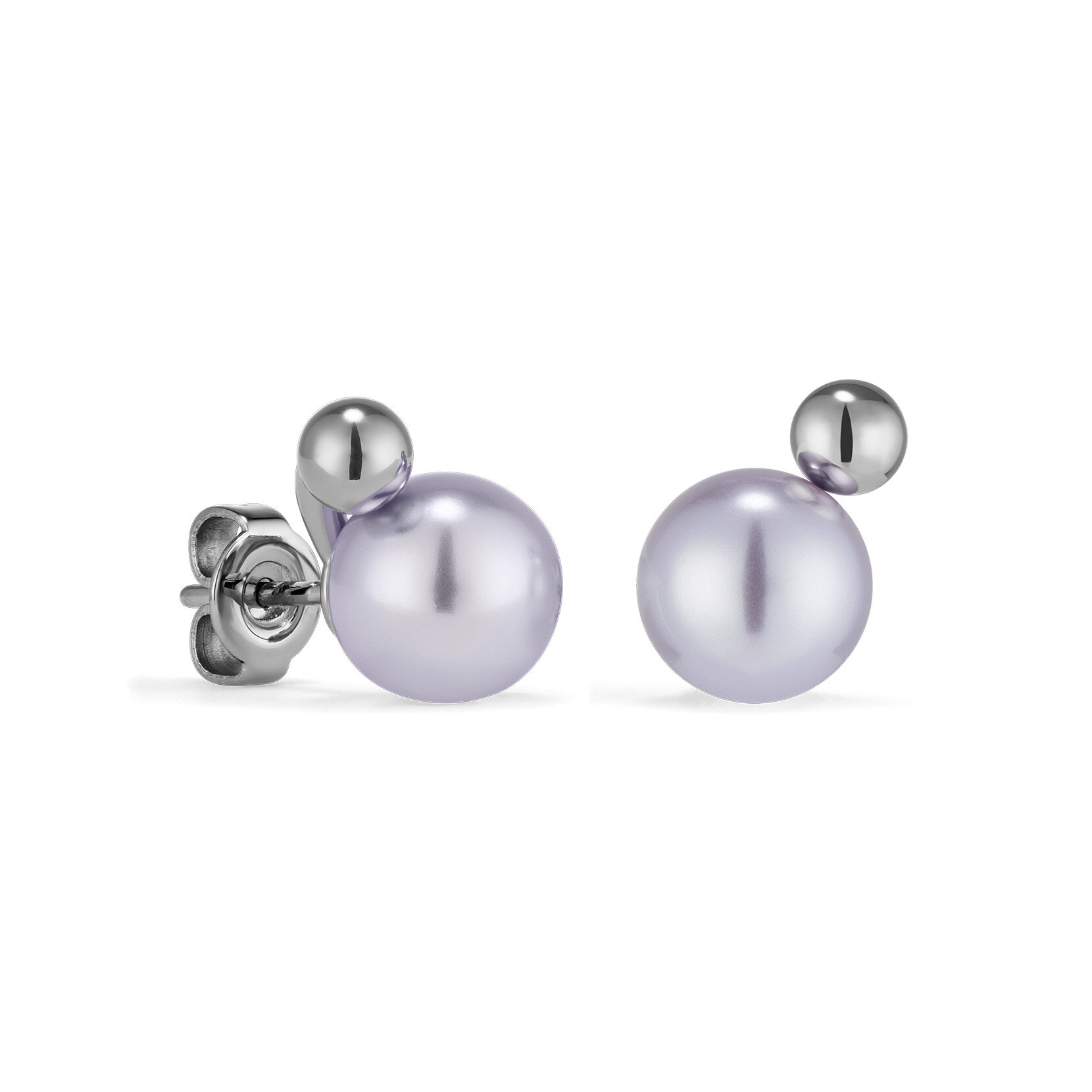 Modern Lavender Pearl Silver Tone Stud Earrings