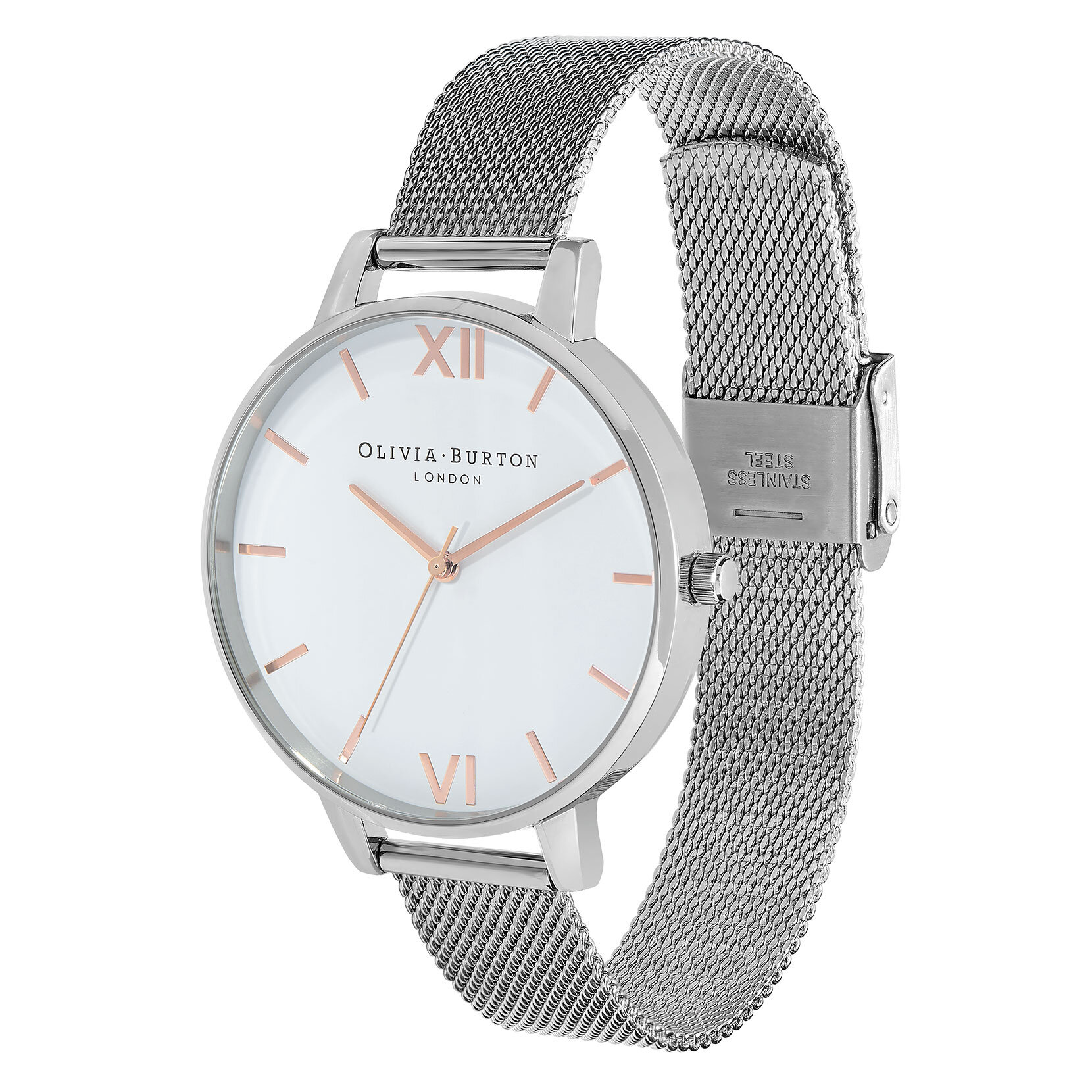 38mm White & Silver Mesh Watch